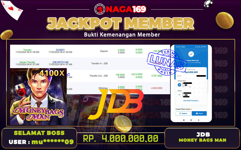 Jackpot MONEY BAGS MAN IDR4000000,- SUKSES
