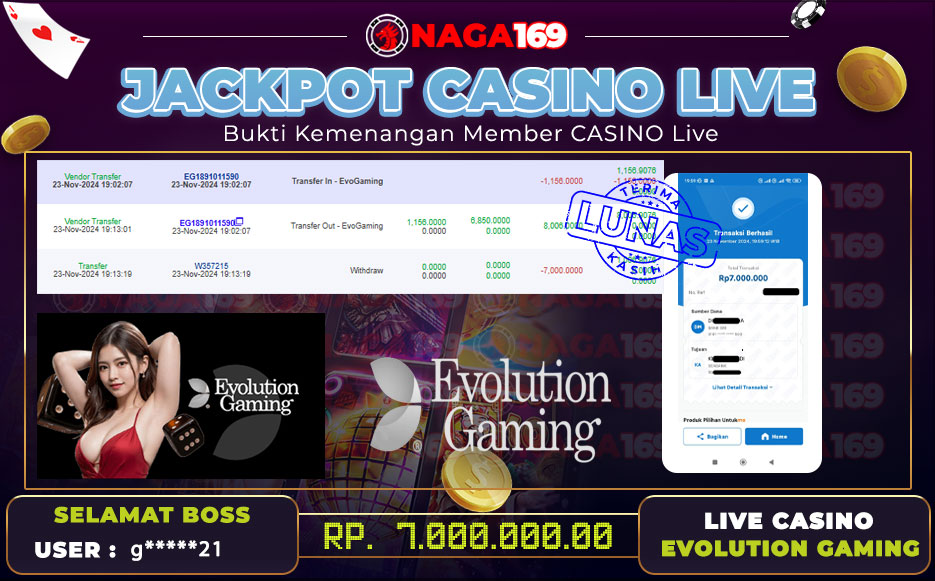 Jackpot LIVE CASINO IDR7000000,- SUKSES