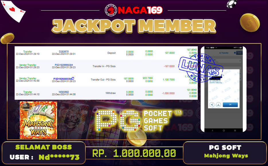 Jackpot PG SOFT IDR1000000,- SUKSES