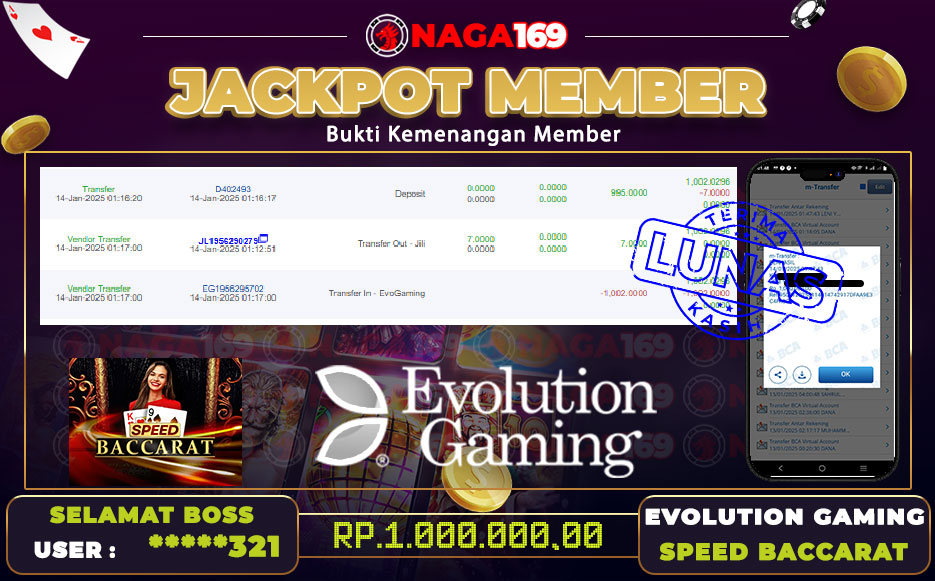 Jackpot EVO GAMING IDR1000000,- SUKSES