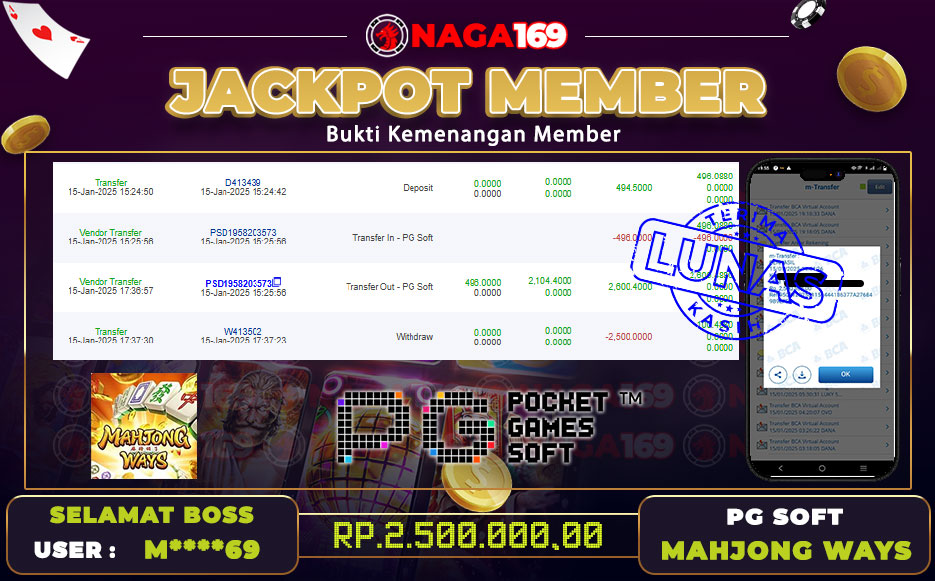 Jackpot PG SOFT - MAHJONG WAYS IDR2500000,- SUKSES