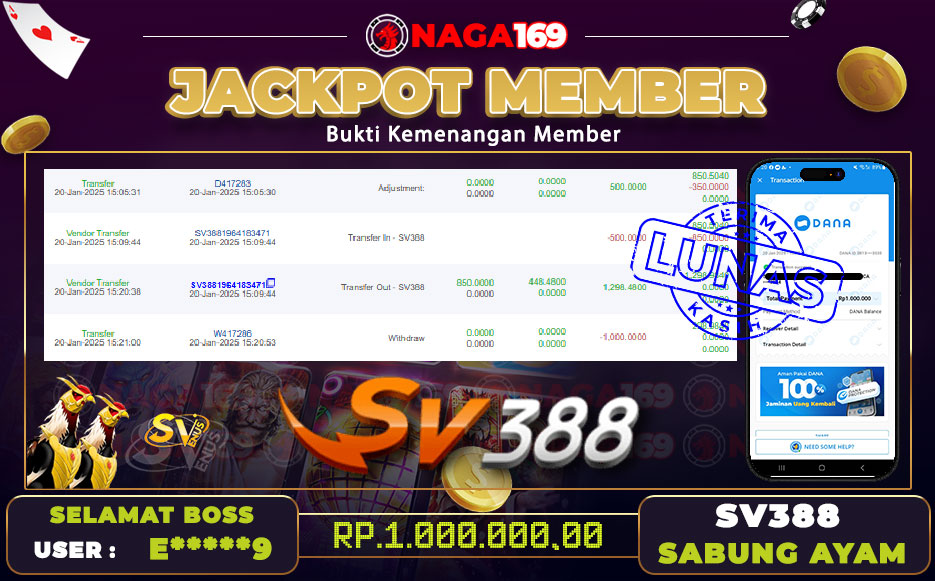 Jackpot SV-SABUNG AYAM IDR1000000,- SUKSES