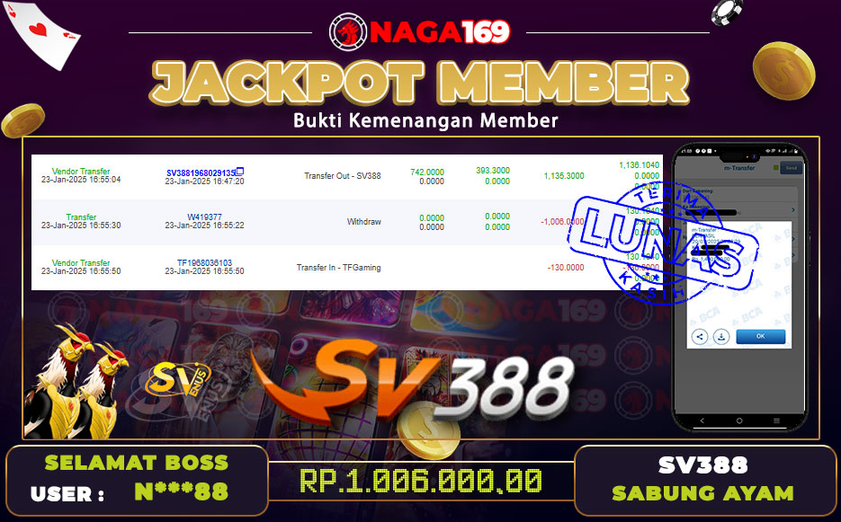 Jackpot SV388 IDR1006000,- SUKSES