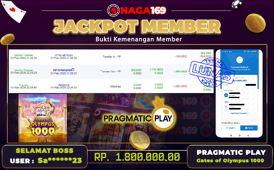 Jackpot PRAGMATIC PLAY IDR1800000,- SUKSES