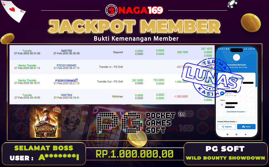 Jackpot PG SOFT - Wild Bounty Showdown IDR1000000,- SUKSES