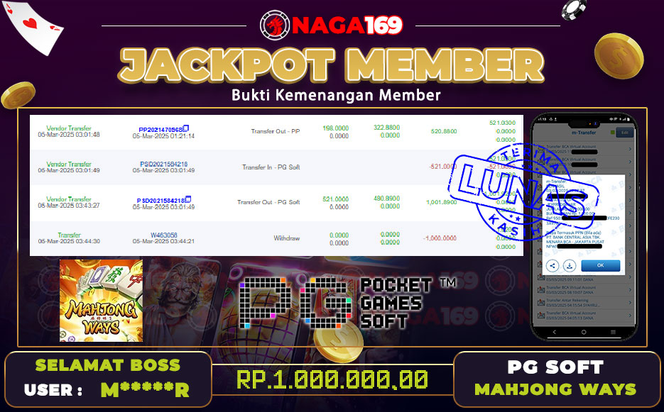 Jackpot PG SOFT - MAHJONG WAYS IDR1000000,- SUKSES