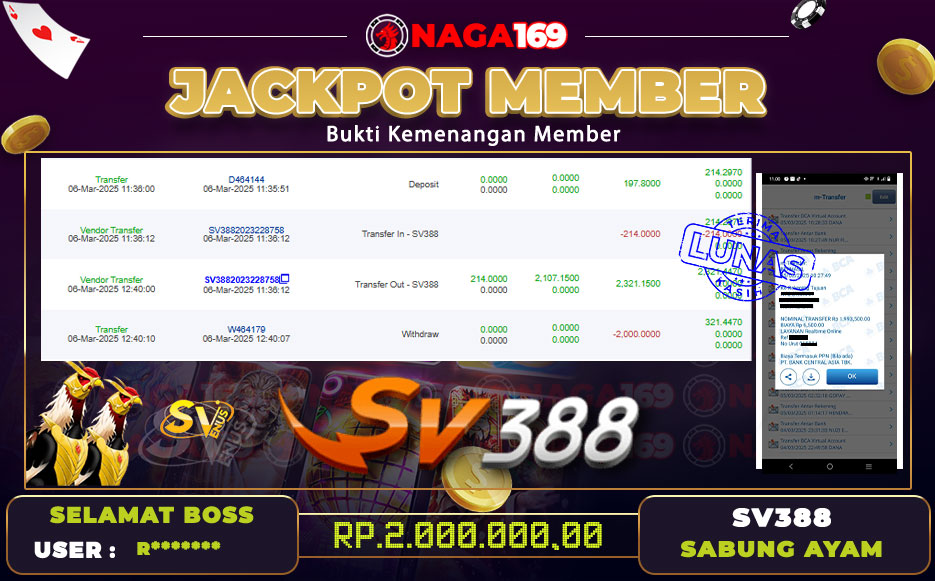 Jackpot SV388 IDR2000000,- SUKSES