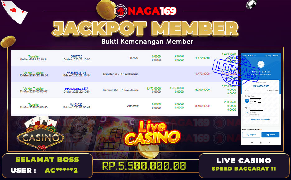 Jackpot LIVE CASINO IDR5500000,-