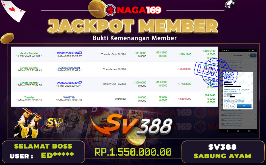 Jackpot SV388 IDR1550000,-