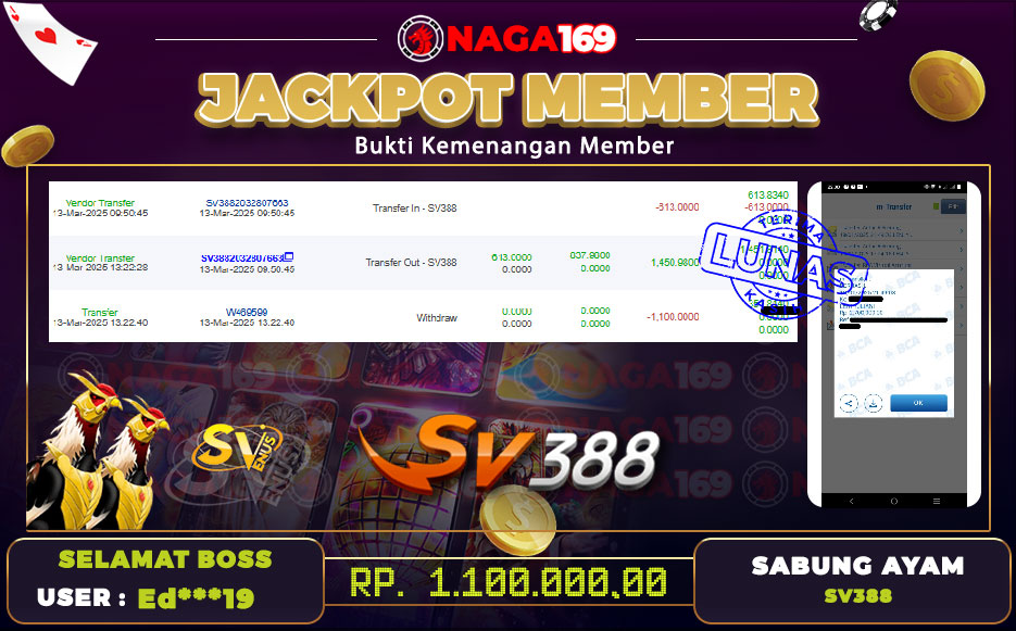 Jackpot SABUNG AYAM IDR1100000,- SUKSES
