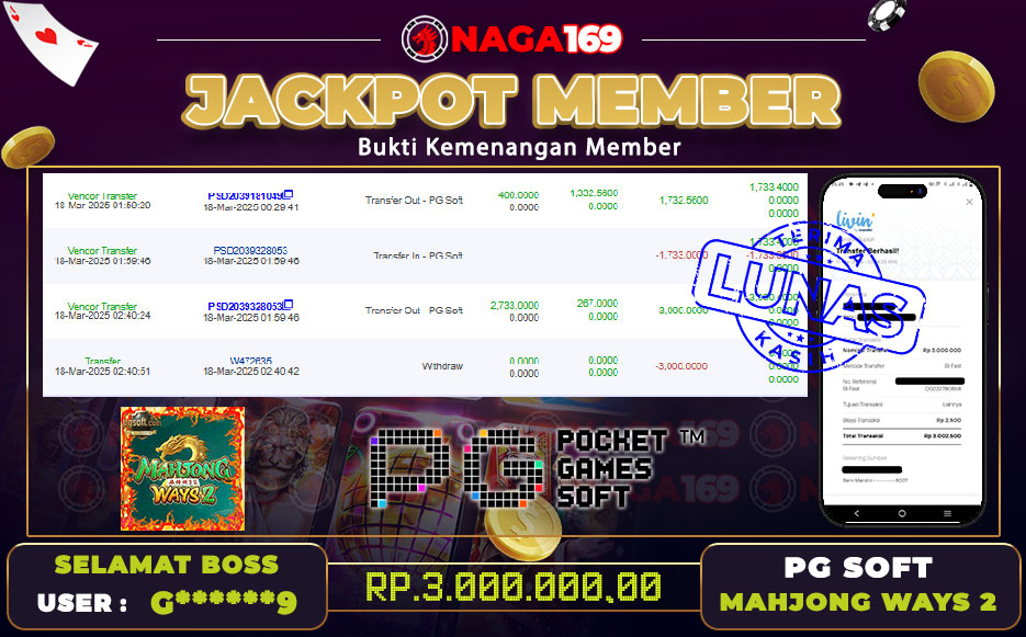 Jackpot PG SOFT - MAHJONG WAYS 2 IDR3000000,-