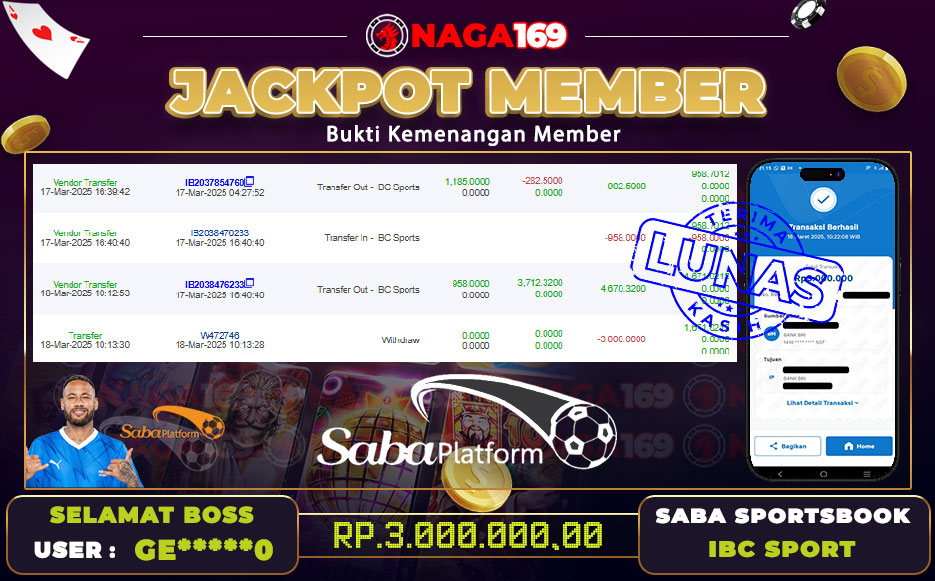 Jackpot SABA SPORTSBOOK - IBC SPORT IDR3000000,-