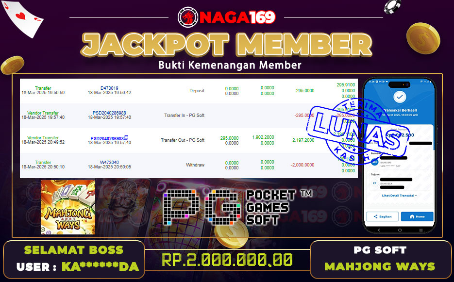 Jackpot PG SOFT - MAHJONG WAYS IDR2000000,-