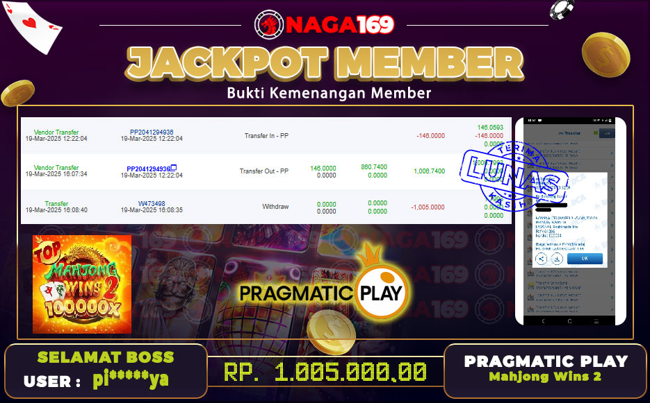Jackpot PRAGMATIC PLAY IDR1005000,-