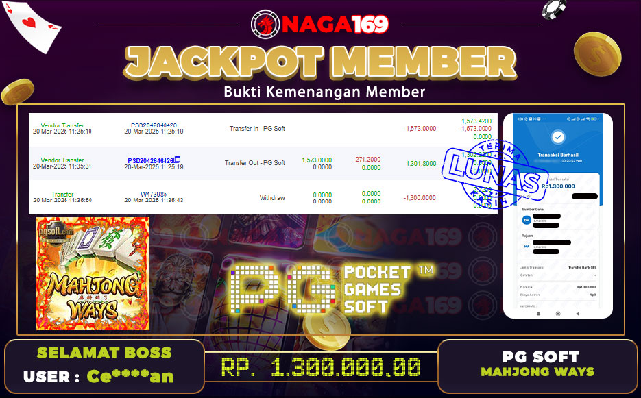 Jackpot PG SOFT IDR1300000,-