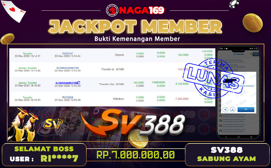 Jackpot SV388 - SABUNG AYAM IDR7000000,- SUKSES