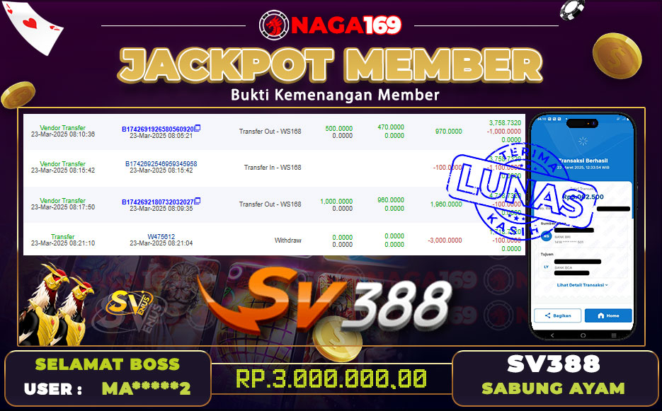Jackpot SV388 - SABUNG AYAM IDR3000000,- SUKSES