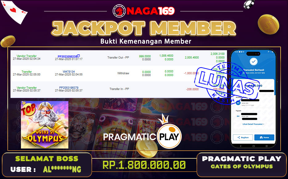 Jackpot PRAGMATIC PLAY IDR1800000,- SUKSES