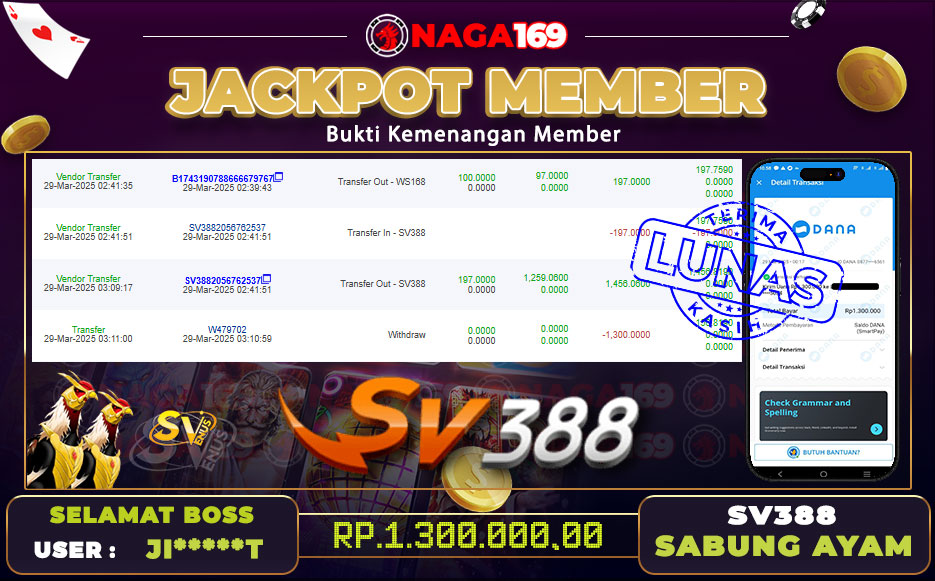Jackpot SABUNG AYAM IDR1300000,-