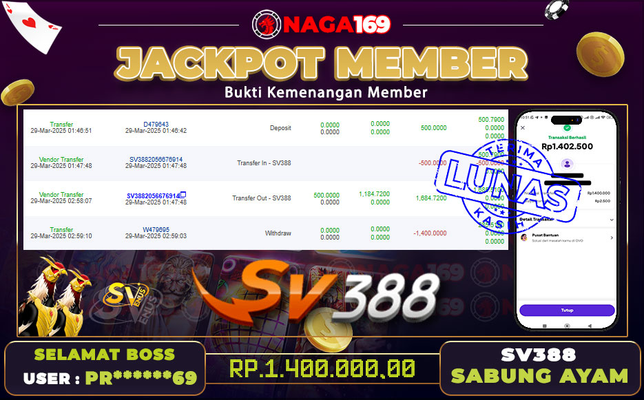 Jackpot SV388 - SABUNG AYAM IDR1400000,-