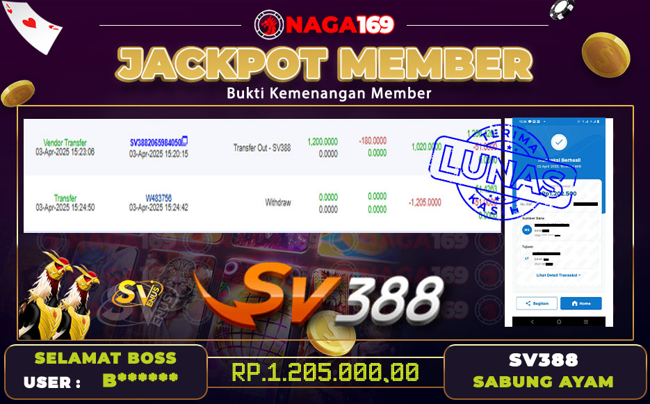 Jackpot SV388 IDR1205000,- SUKSES