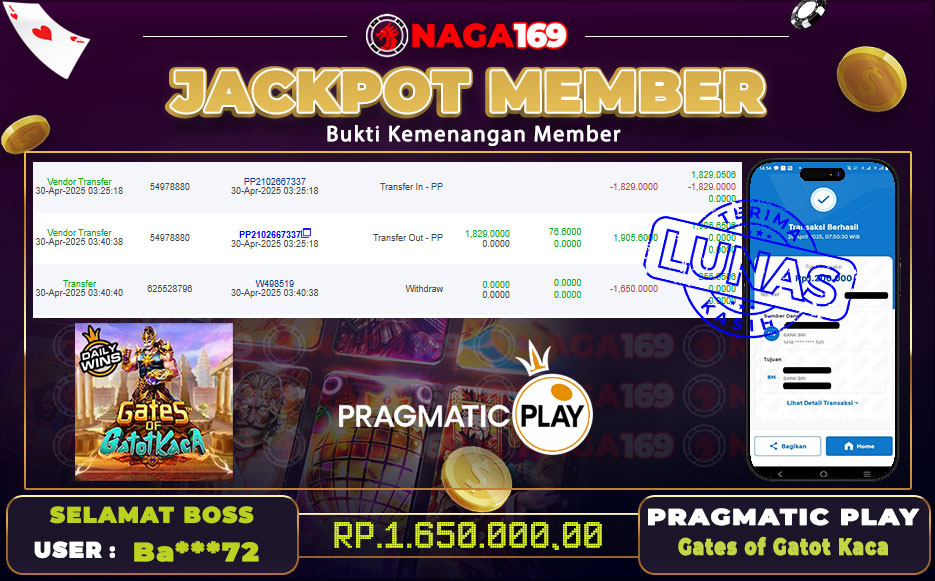 Jackpot PRAGMATIC PLAY IDR1650000,- SUKSES