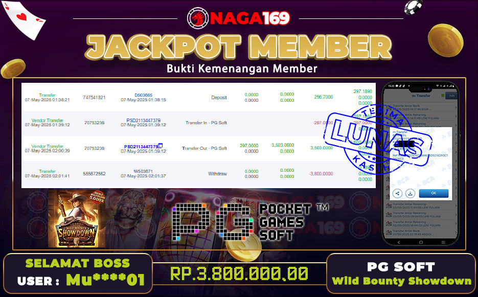 Jackpot PG SOFT - Wild Bounty Showdown IDR3800000,- SUKSES
