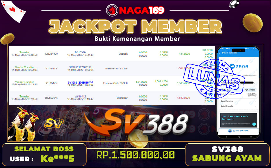 Jackpot SV388 - SABUNG AYAM IDR1500000,- SUKSES