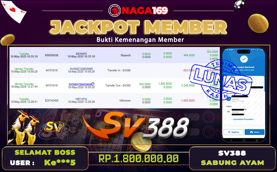 Jackpot SV388 - SABUNG AYAM IDR1800000,- SUKSES