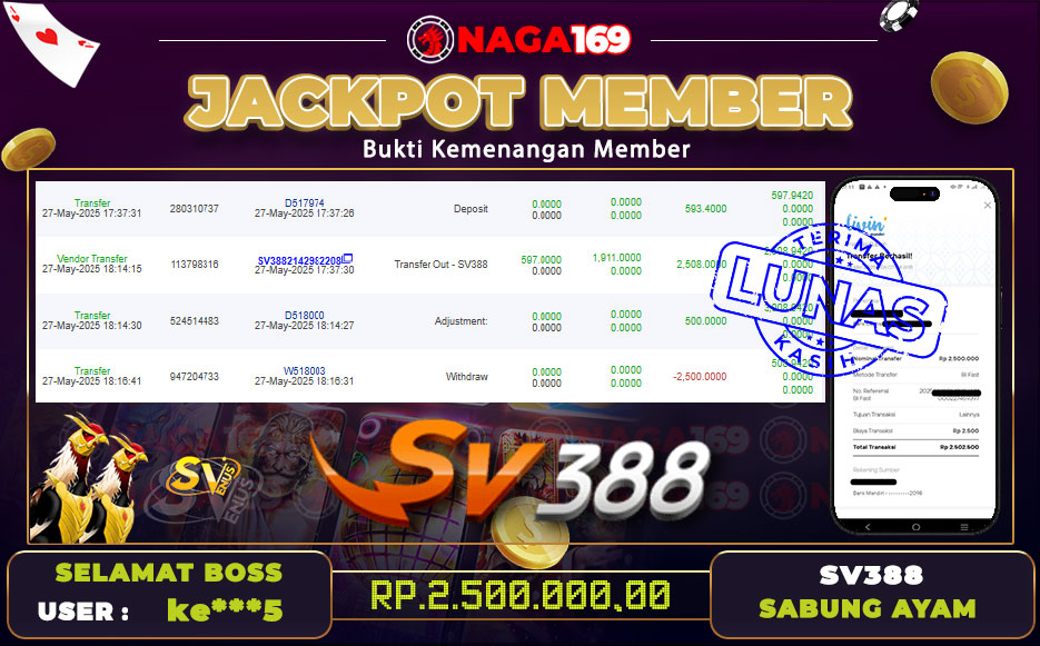 Jackpot SV388 - SABUNG AYAM IDR2500000,- SUKSES
