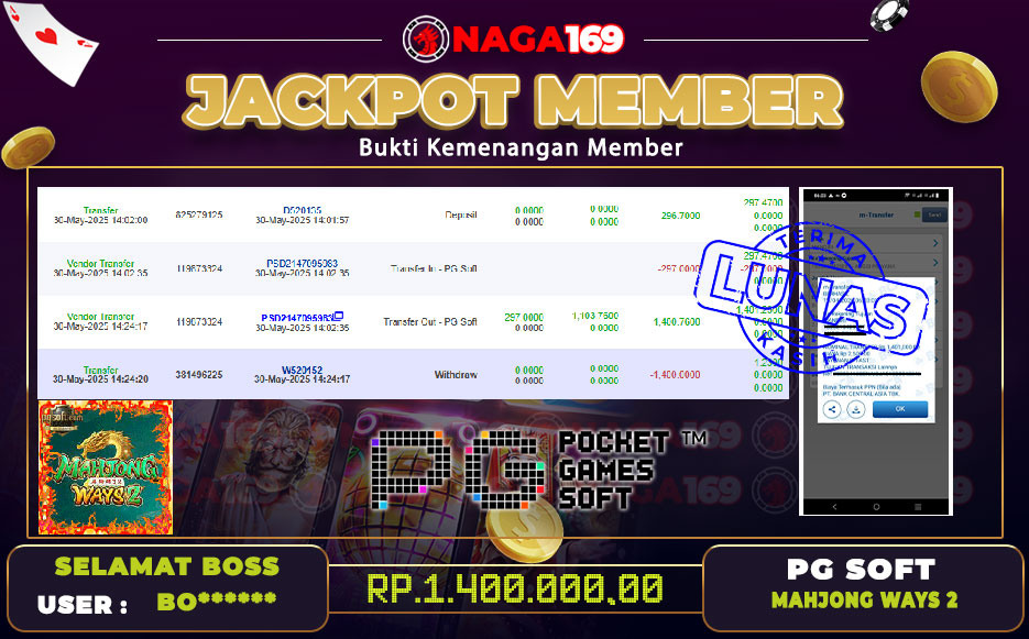 Jackpot PG SOFT IDR1400000,-