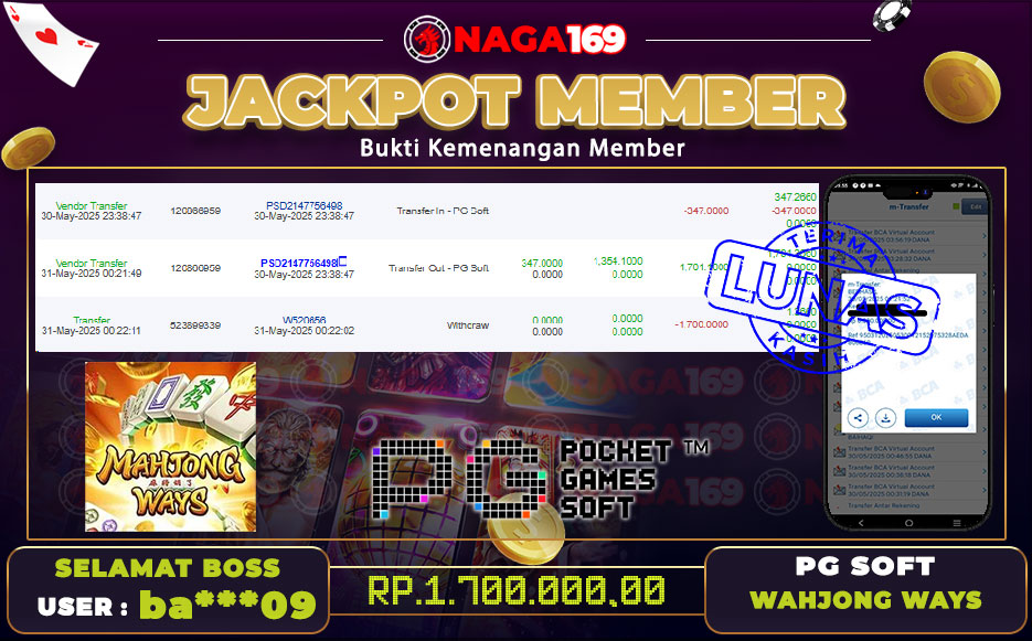 Jackpot PG SOFT IDR1700000,-