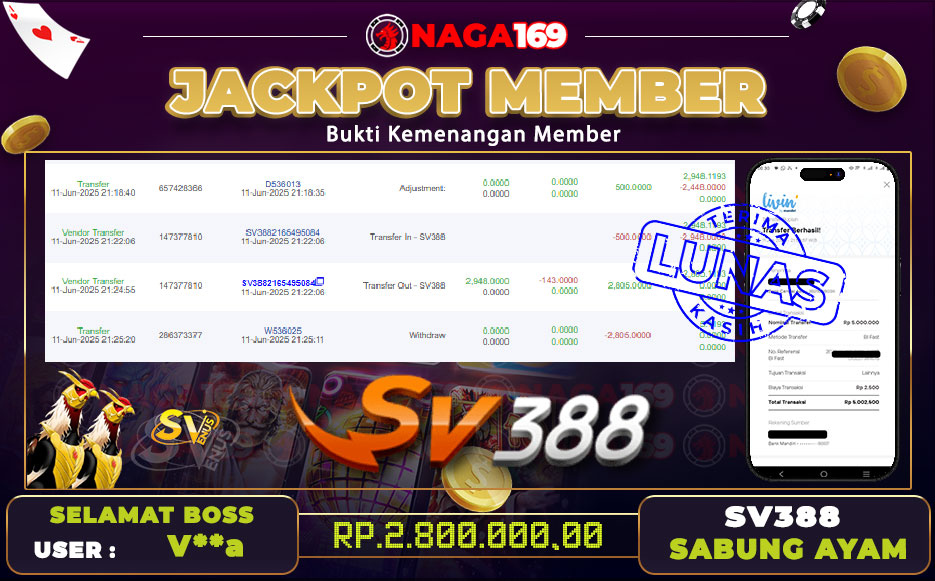 Jackpot SV388 - SABUNG AYAM IDR2800000,-