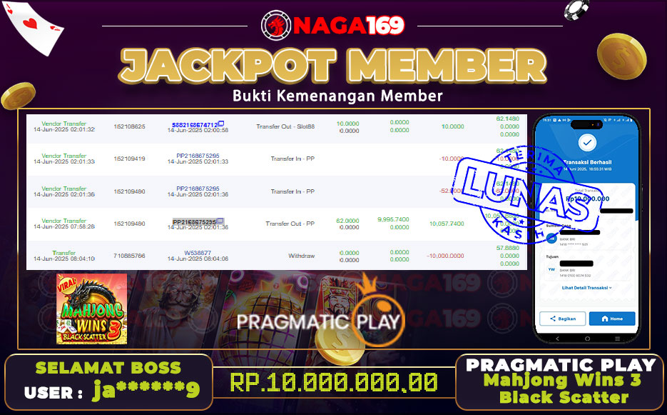 Jackpot PP - Mahjong Wins 3 – Black Scatter IDR10000000,-